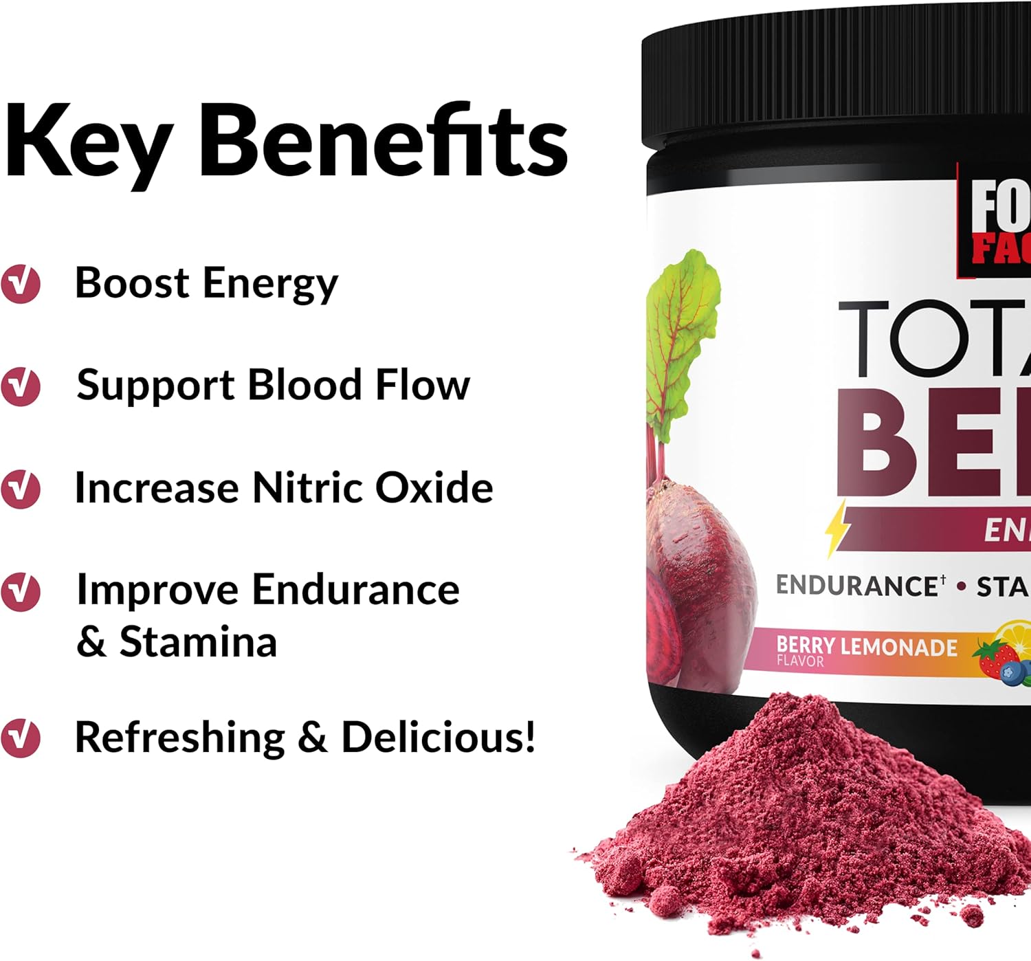 Force Factor Total Beets Beet Root Powder, Berry Lemonade Flavor, 30 Servings 201g