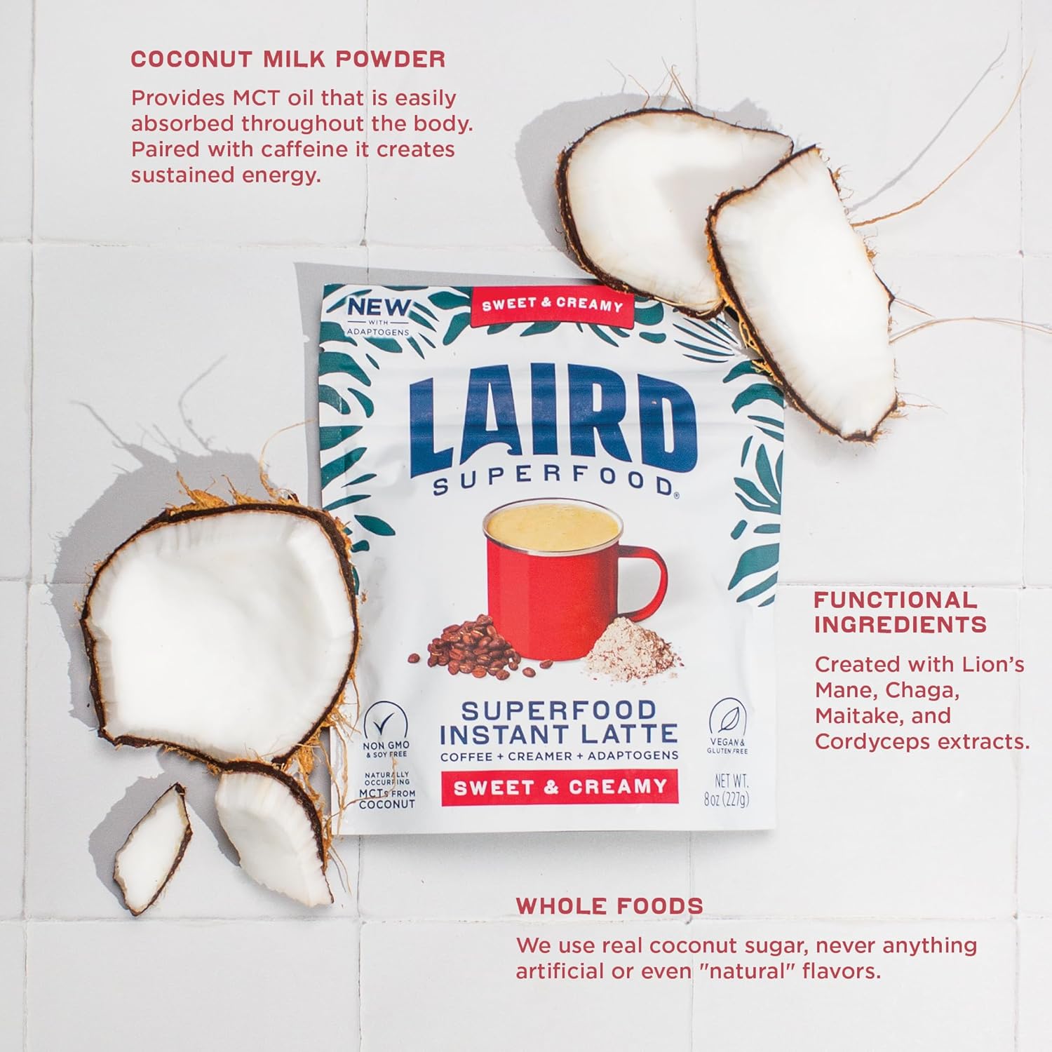 Laird Superfood Non-Dairy Instant Latte, Sweet & Creamy – 227g