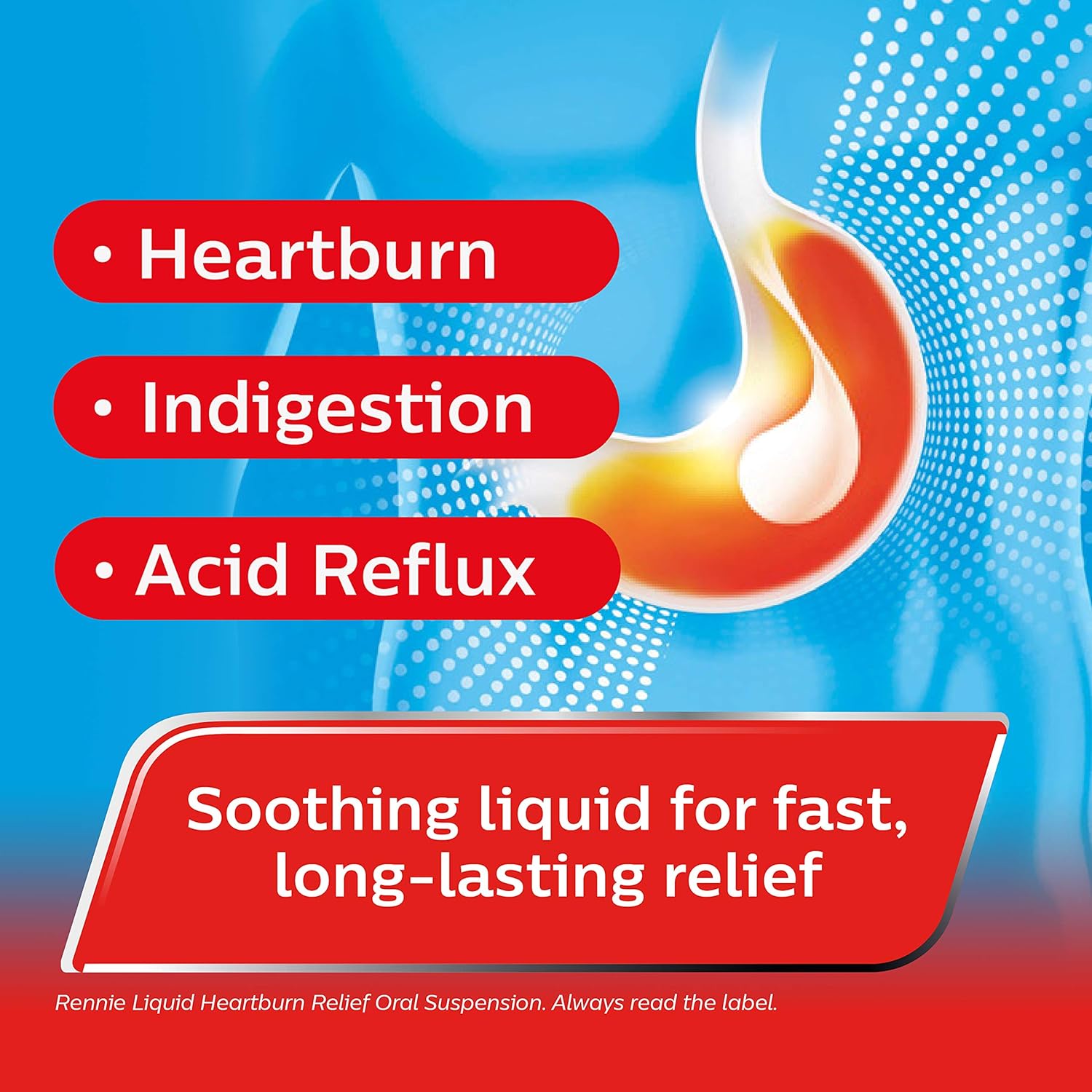 Rennie Liquid Heartburn Relief Mint Oral Suspension bottle packaging peppermint flavour oral suspension 250ml ingredients information panel