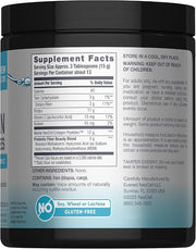 Supplement facts and nutrition label for unflavored marine collagen powder.