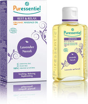 Puressentiel Rest & Relax Organic Massage Oil bottle & box, 100ml.