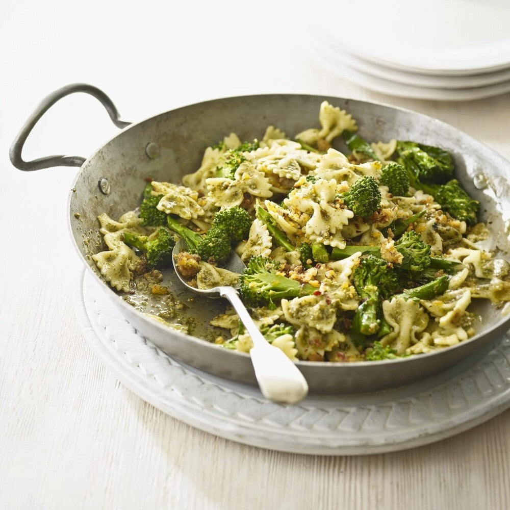 Lifestyle/use image: Filippo Berio pesto pasta dish Italian basil sauce