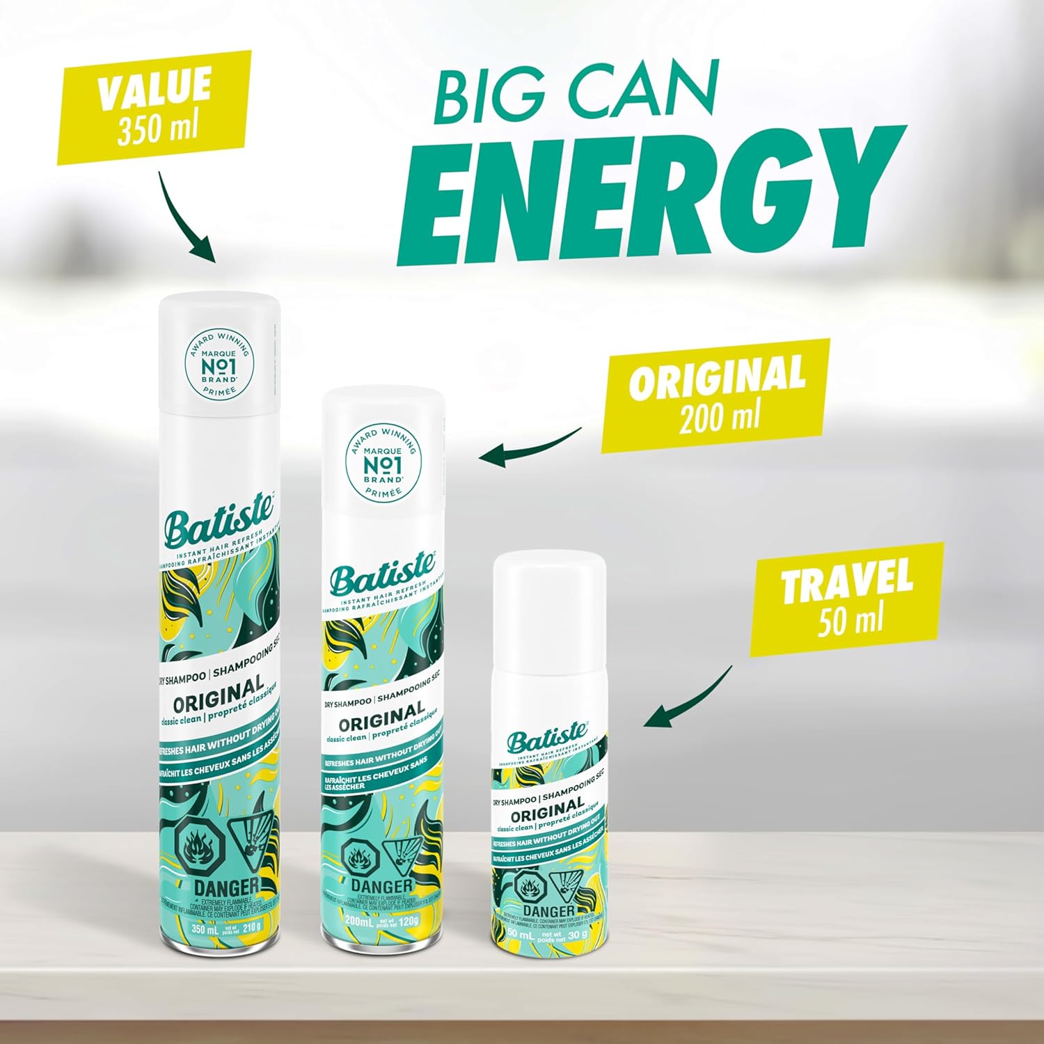 Batiste Dry Shampoo Original Classic Fresh - 200ml For Refreshed Hair On-The-Go sizes