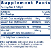 Supplement facts for Life Extension Super K showing K1, MK-4, and MK-7 amounts.