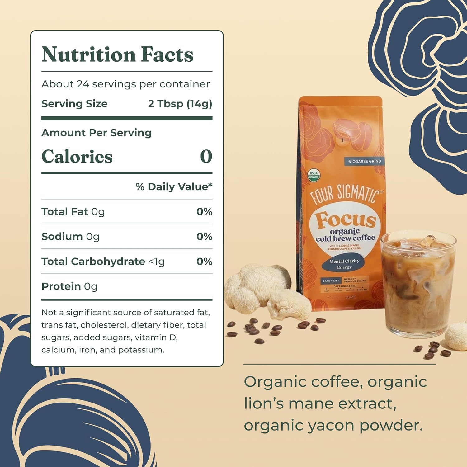 Four Sigmatic organic cold brew coffee ingredients and nutrition information 283g
