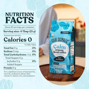 Four Sigmatic decaf ground coffee ingredients and product information panel on packaging