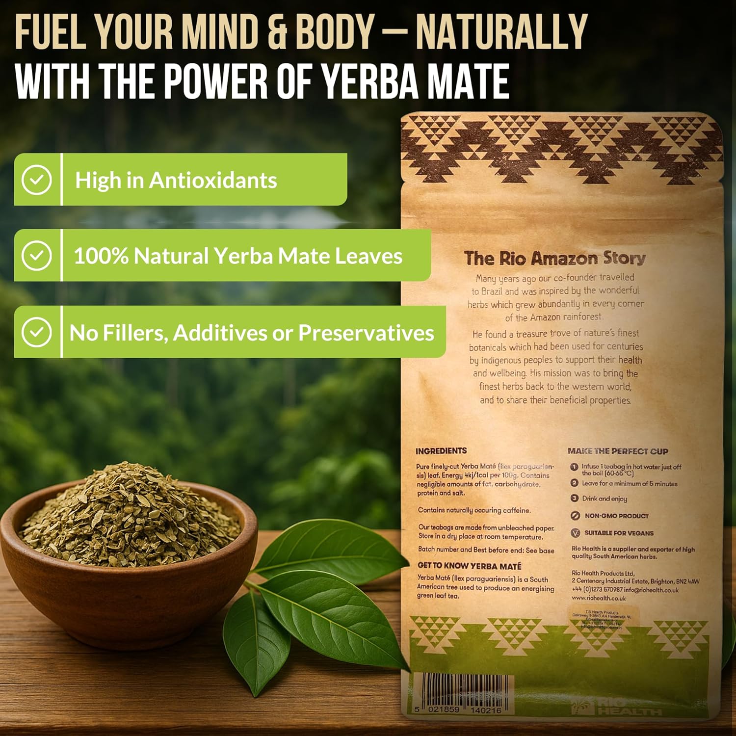 Rio Amazon Yerba Maté Tea Infusion ingredient information herbal tea 90 teabags