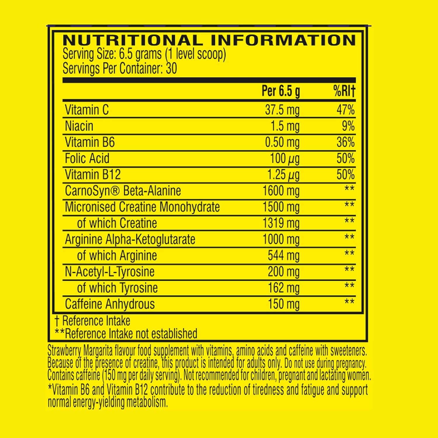 Nutritional information label on a yellow background