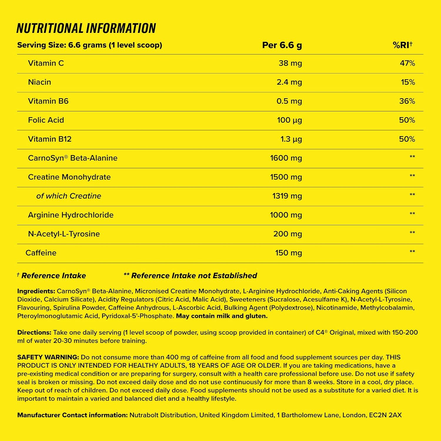Nutritional information table on a yellow background