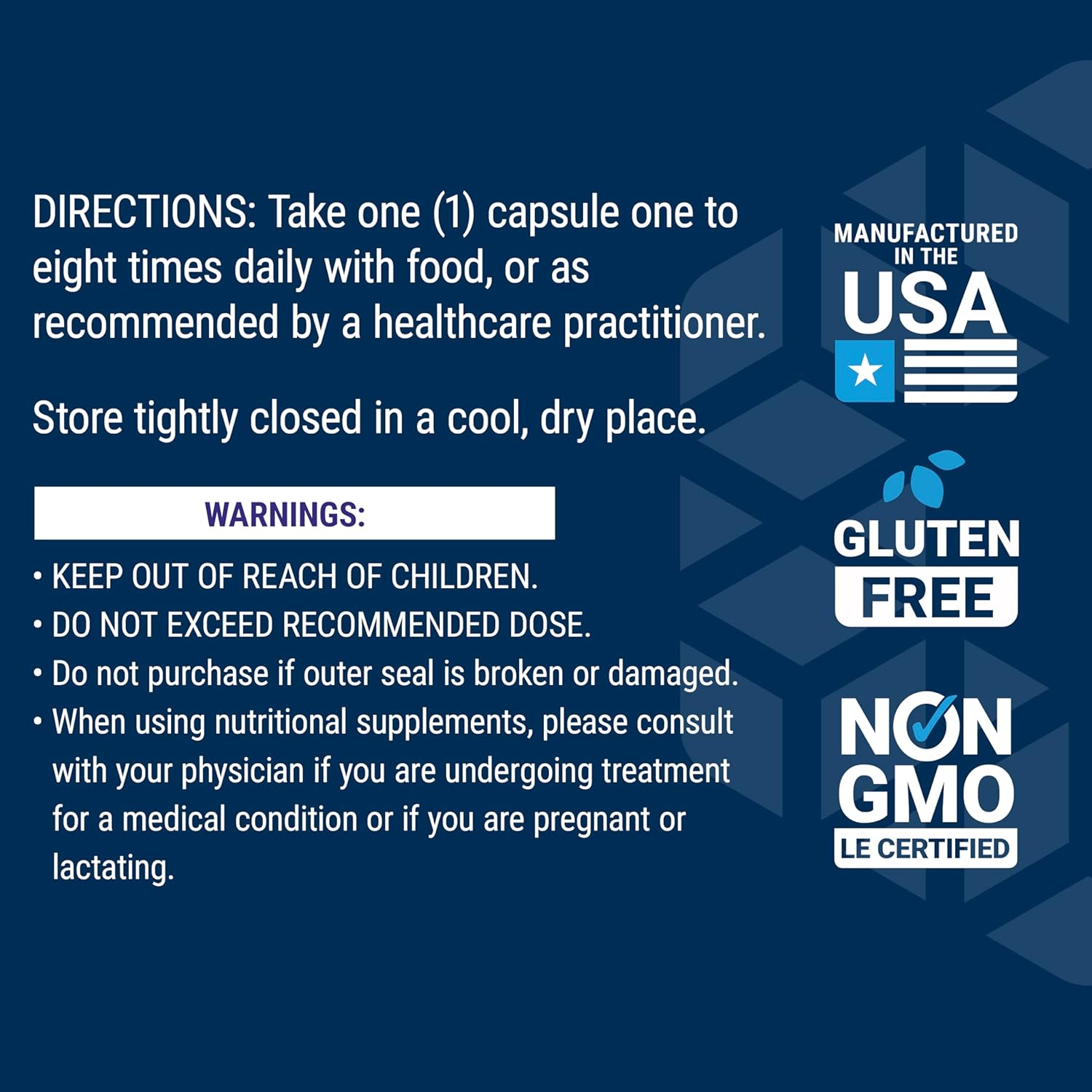 Supplement facts label and dosage 
for Life Extension Glucosamine Chondroitin capsules, showing dosage and ingredients.