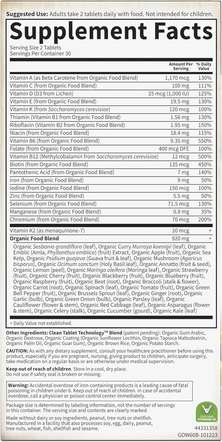 Garden of Life Organics Women's Multivitamin supplement and vegan tablets.