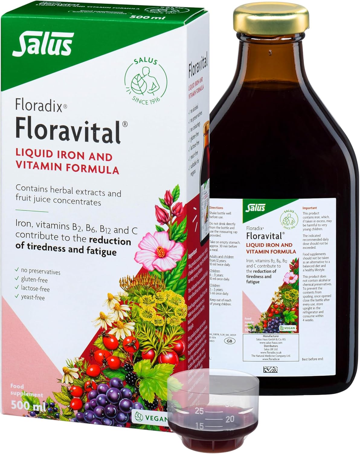 Floradix Floravital liquid iron and vitamin formula bottle front label 500ml
