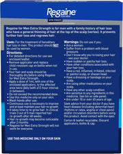 Regaine for Men Extra Strength packaging with directions and warnings.