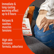 Puressentiel warming patch applied to the lower back for comfort.