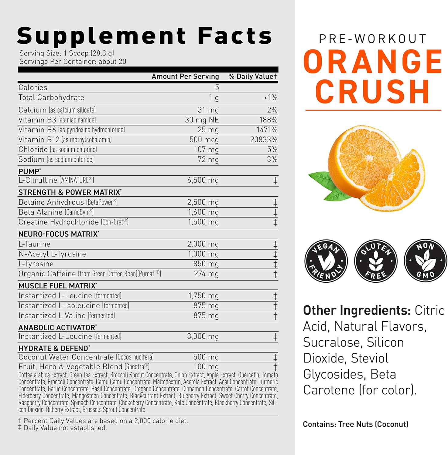 Kaged Original supplement powder nutrition label 564g on white background