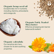 ingredients image: Balmonds Daily Moisturiser 100ml ingredients shea butter hemp seed oil calendula