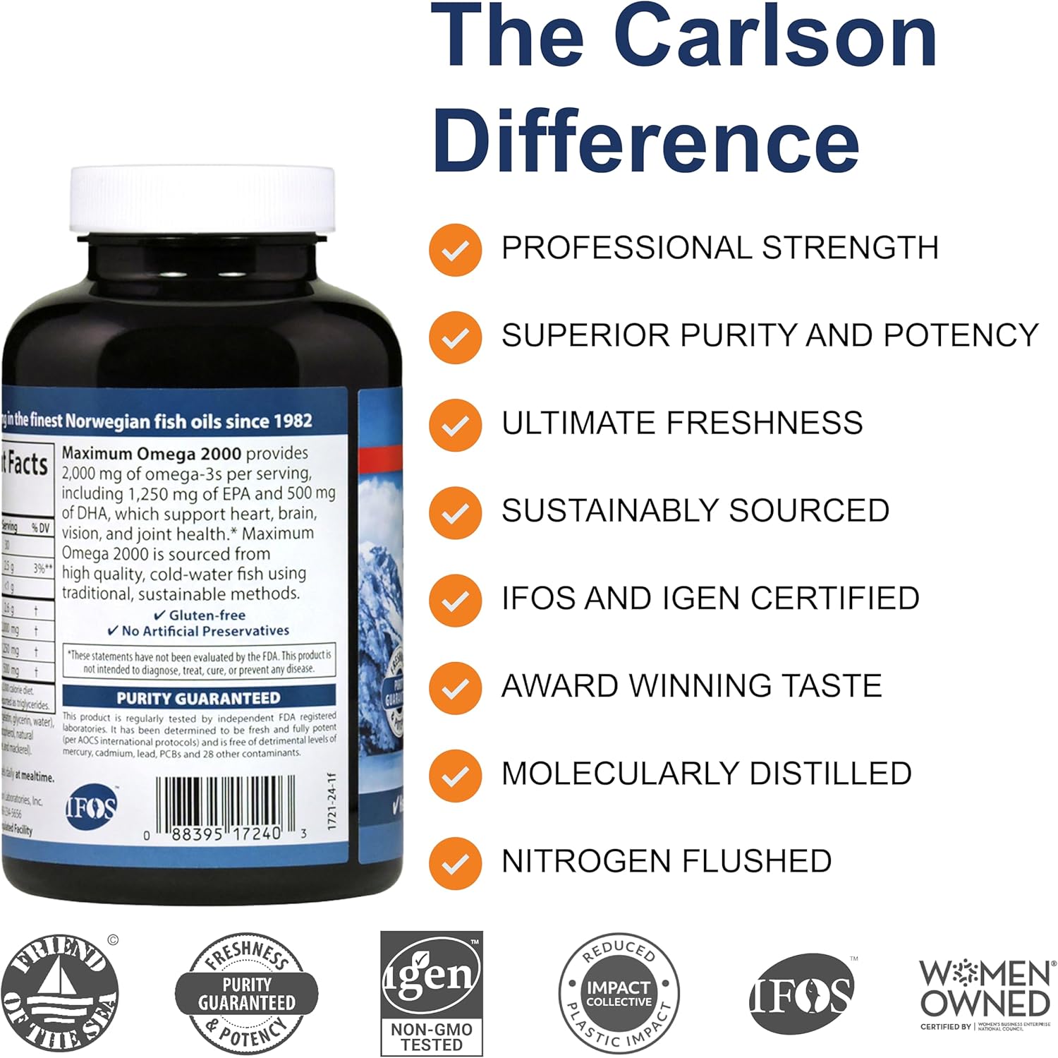 Barcode image: Carlson Maximum Omega 2000 fish oil softgels barcode 180 bottle