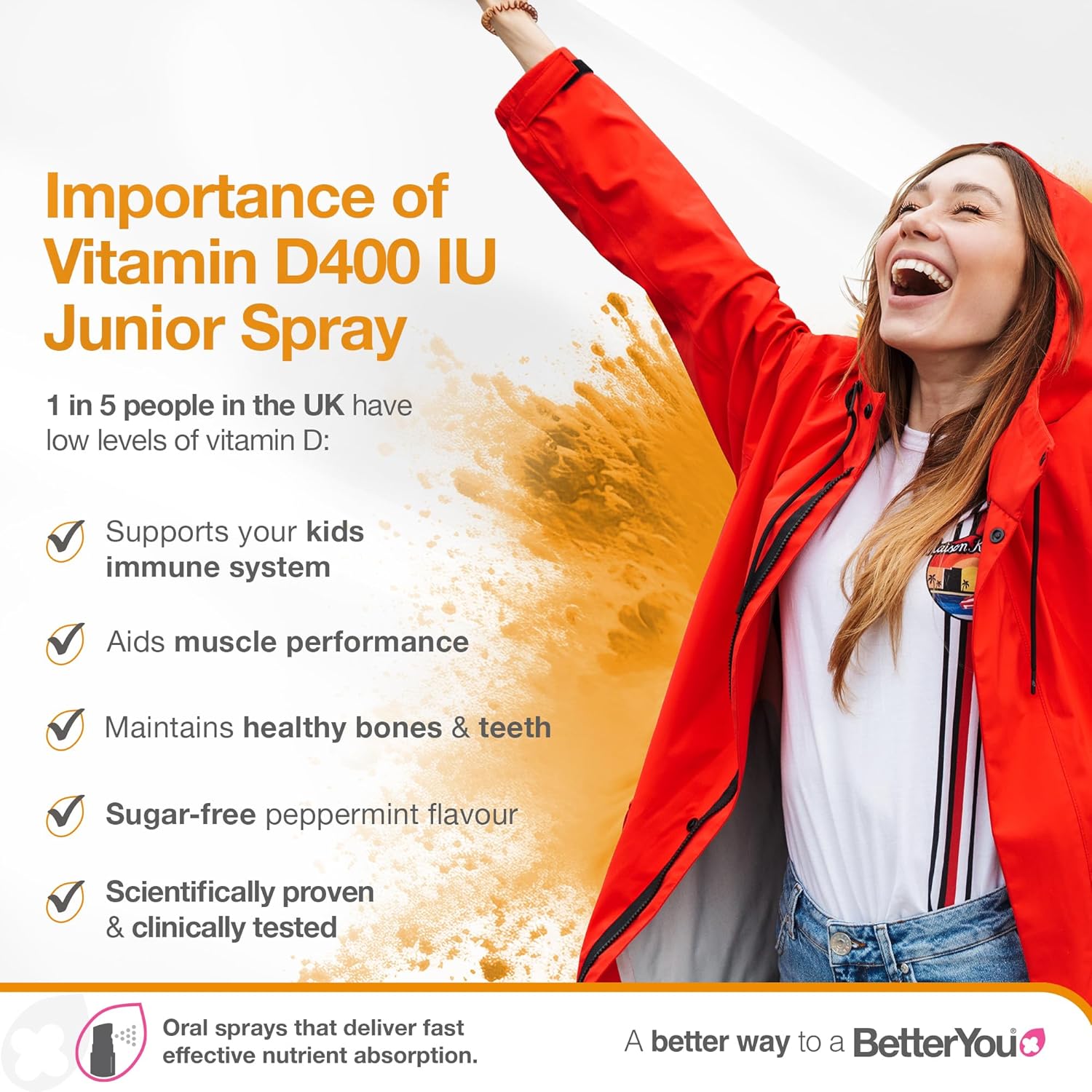 BetterYou Vitamin D 400 IU Junior Oral Spray, Peppermint - 15ml