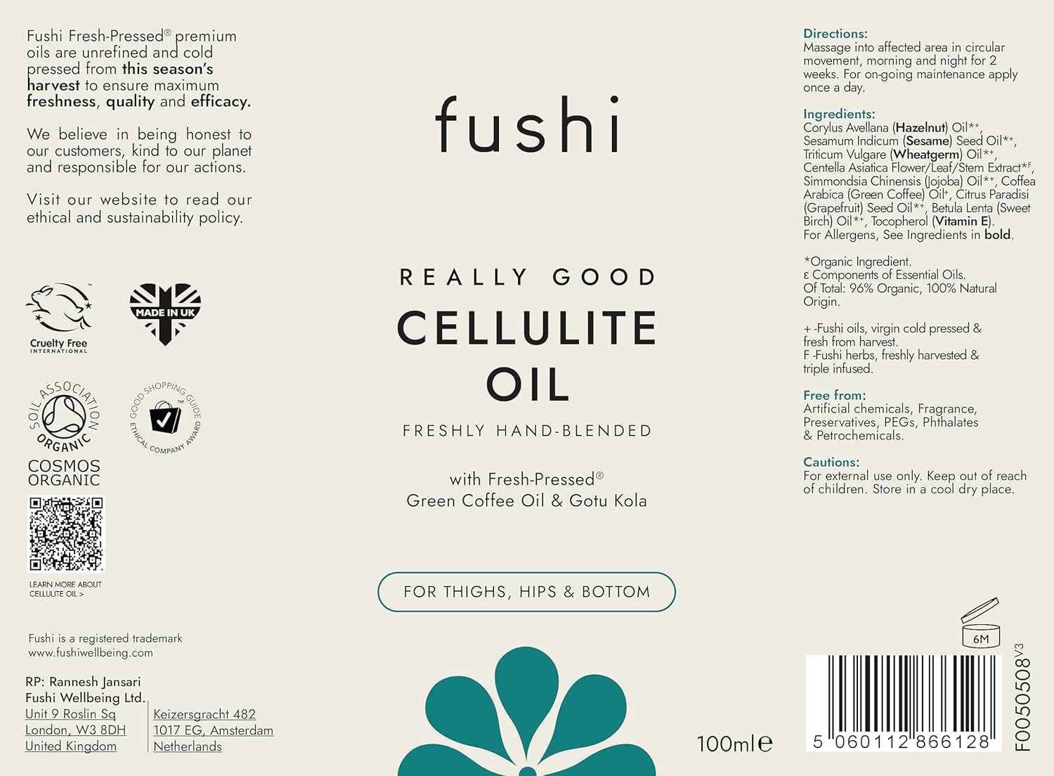 Fushi Really Good Cellulite Oil 100 ml | Freshly Hand-Blended Oil with Green Coffee & Gotu Kola