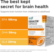 Box of Equazen capsules with nutritional information on a white background