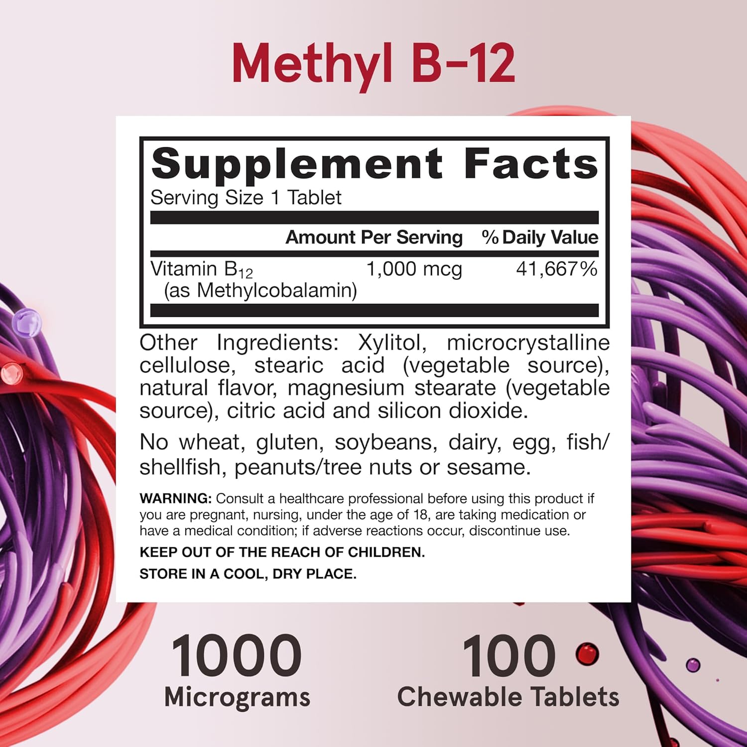 Supplement Facts Image: Jarrow Formulas Methyl B-12 1000mcg supplement facts ingredients chewable tablets lemon 100 count