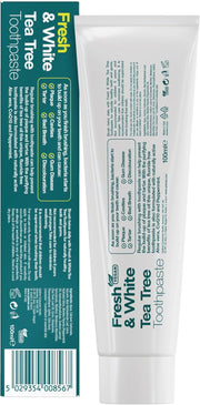 Label showing barcode, ingredients list including Tea Tree Oil.