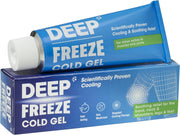 Deep Freeze Cold Gel 100g tube & box, blue and white packaging, on white background.