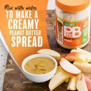 Lifestyle/use image: PBfit Organic Peanut Butter Powder smoothie baking peanut spread use tub