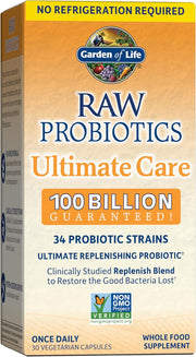 Garden of Life Raw Probiotics box, 100 Billion CFU, 30 capsules.