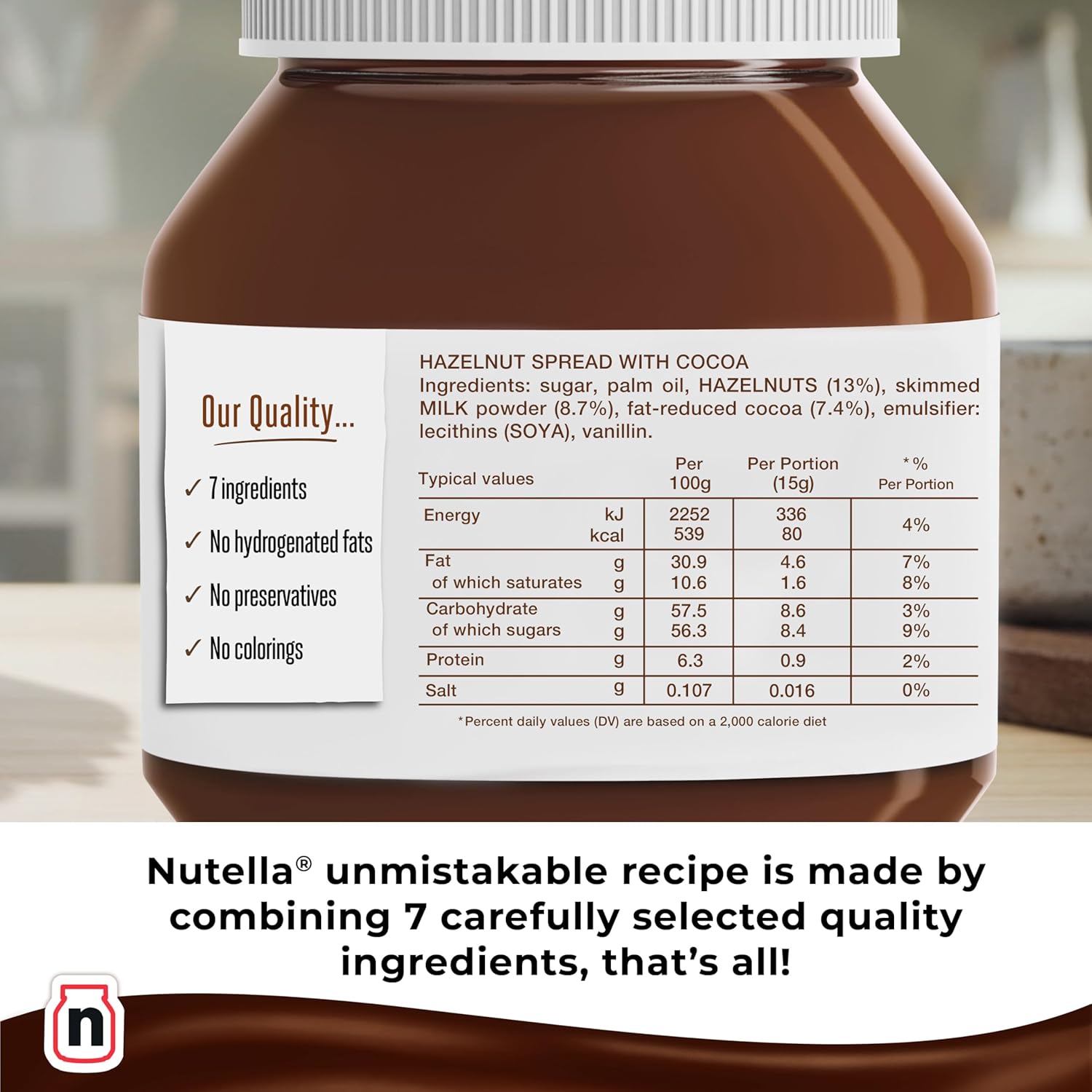 Nutella hazelnut cocoa spread ingredients label jar 1kg