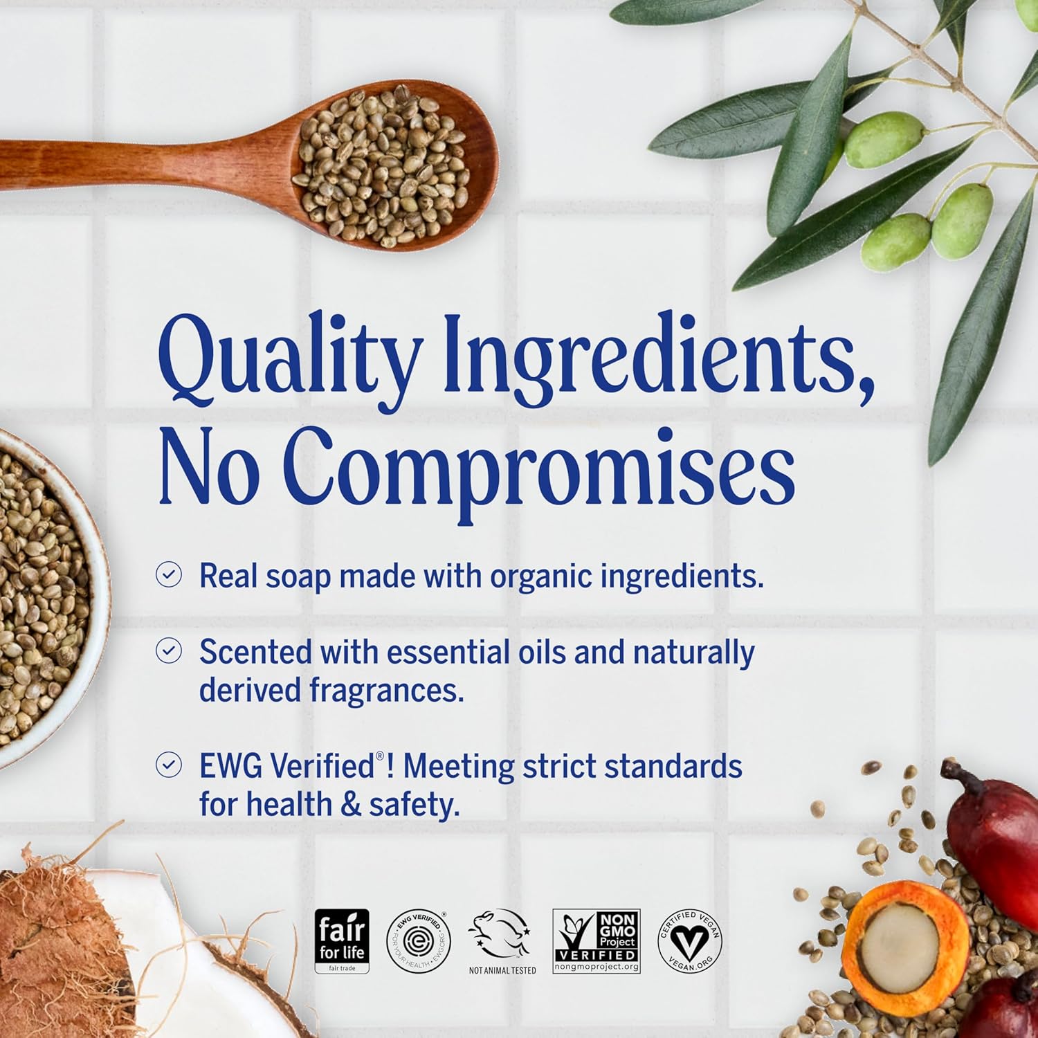 Dr. Bronner's Tea Tree Pure-Castile Liquid Soap 945ml bottle, tea tree scent, ingredients label