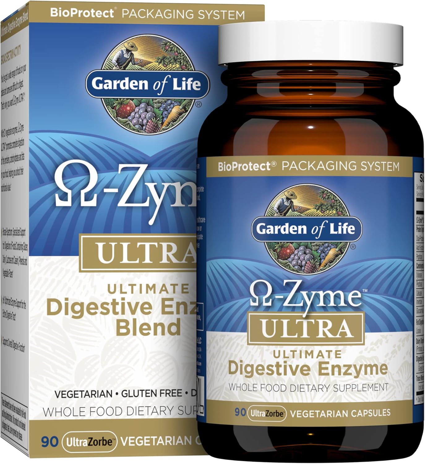 Garden of Life Omega-Zyme Ultra Digestive Enzymes bottle & box, 90 capsules.