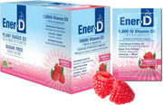 Ener-D Sugar Free Raspberry vitamin D powder mix box front label 24 sachets on white background