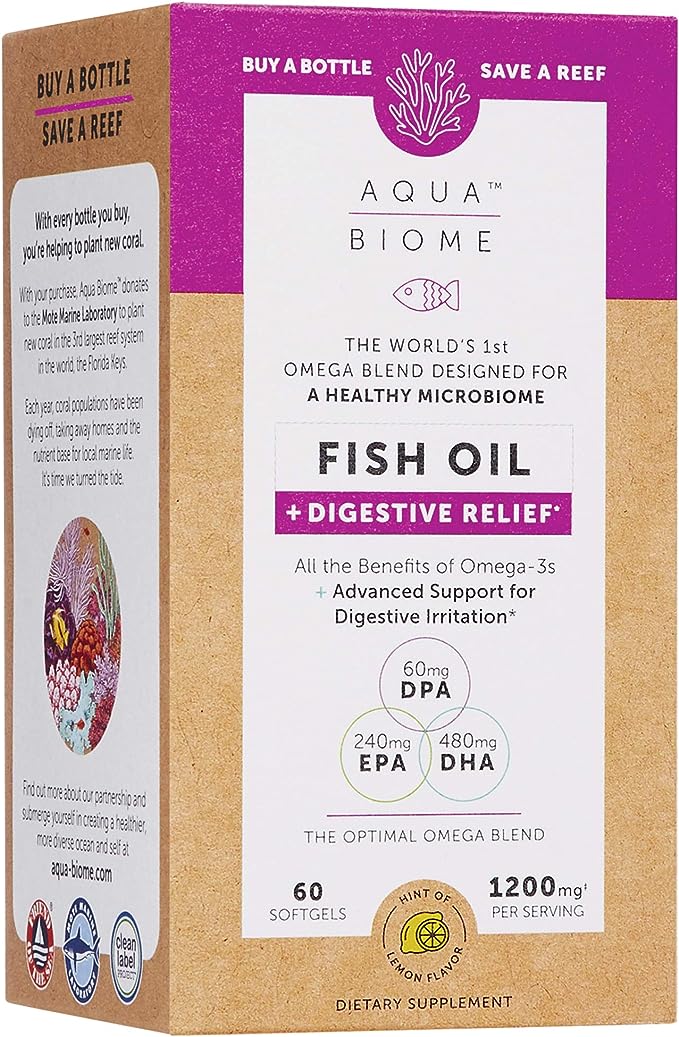 Aqua Biome by Enzymedica, Omega 3 Fish Oil and Digestive Relief, 60 Softgels