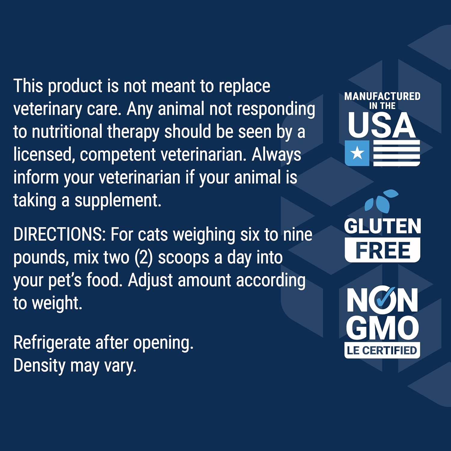 Label of Life Extension Cat Mix powder showing dosage and feeding directions.