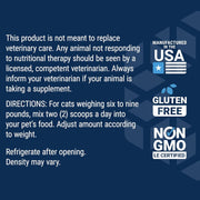 Label of Life Extension Cat Mix powder showing dosage and feeding directions.