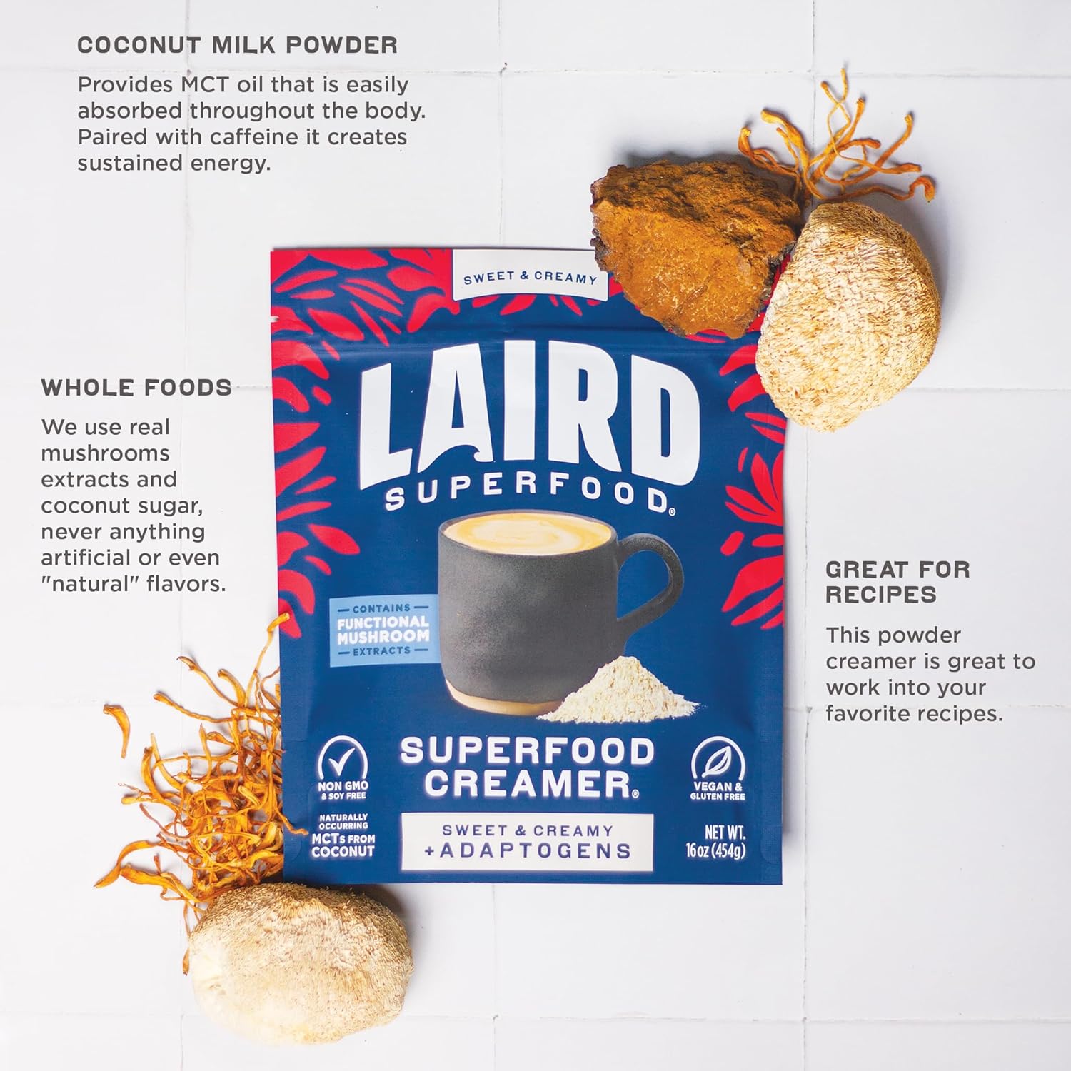 Laird Superfood Sweet & Creamy Non-Dairy Creamer with Mushrooms – 227g