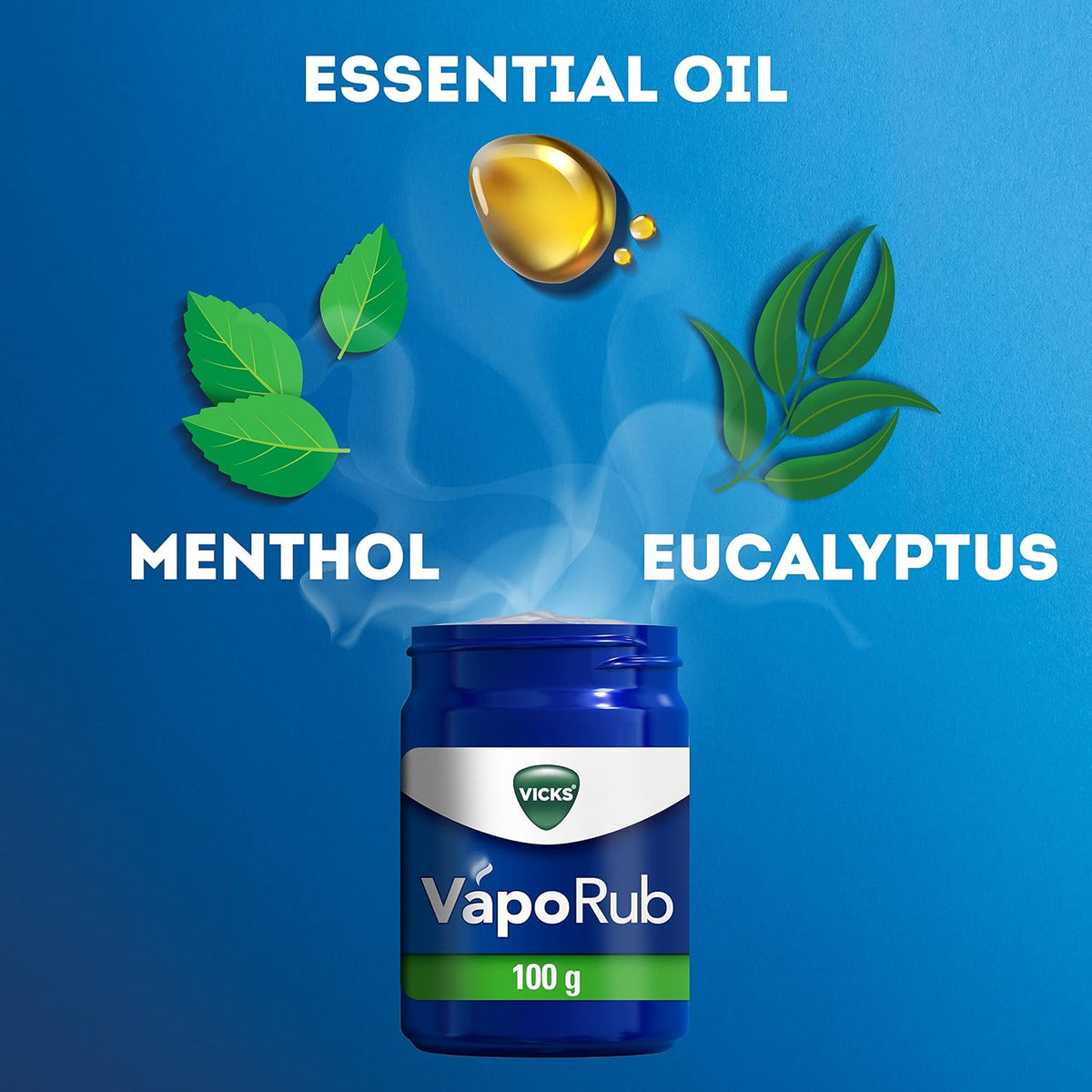 Vicks VapoRub 4 in 1 topical ointment menthol eucalyptus aroma 100g jar ingredients