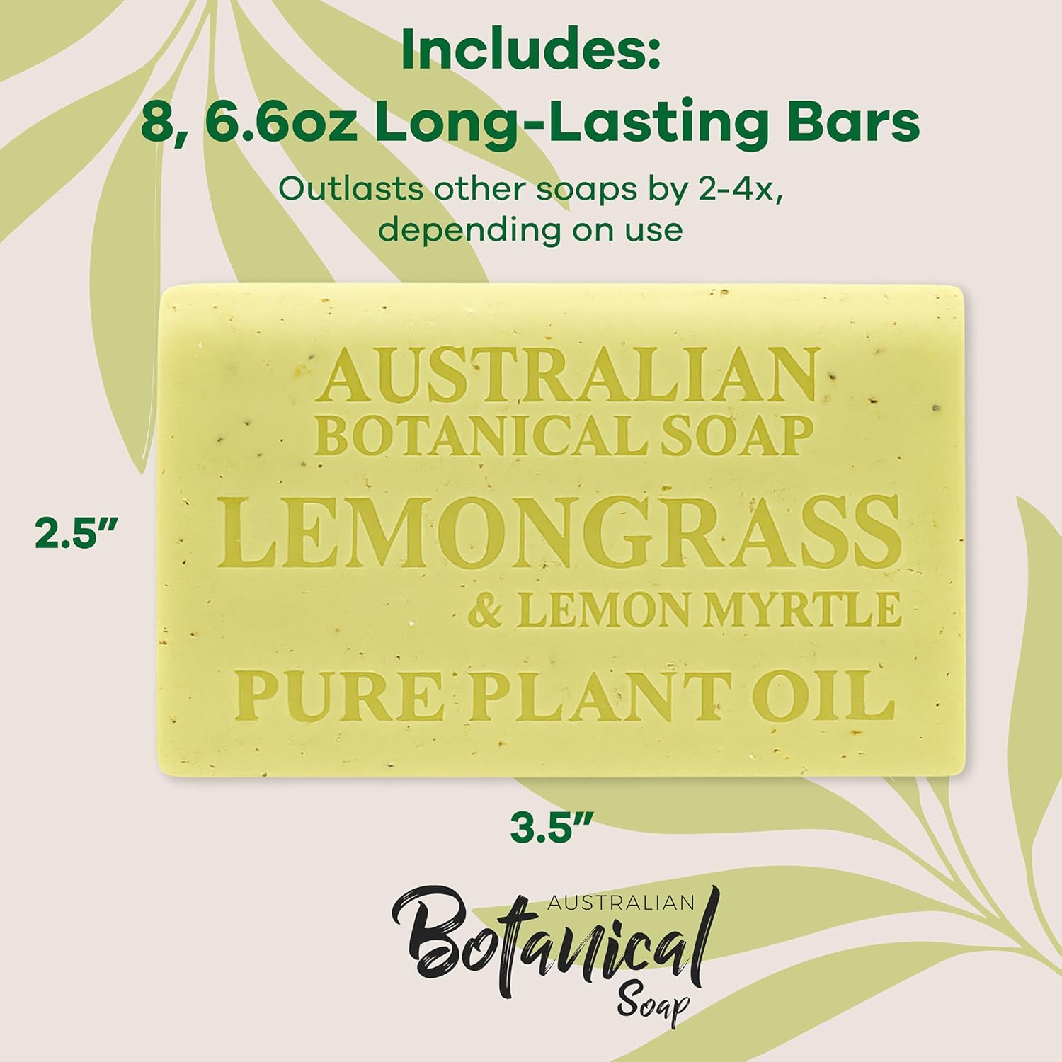 Australian Botanical Lemongrass & Lemon Myrtle Soap Bar size