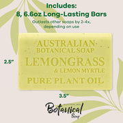 Australian Botanical Lemongrass & Lemon Myrtle Soap Bar size