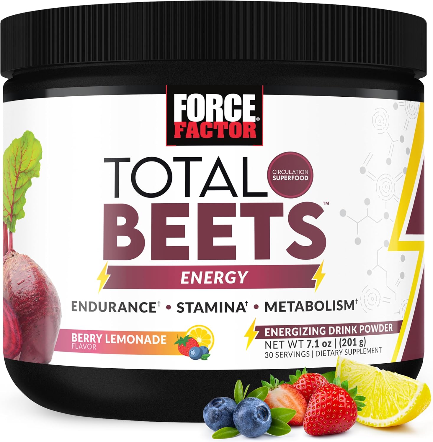 Force Factor Total Beets Beet Root Powder, Berry Lemonade Flavor, 30 Servings 201g