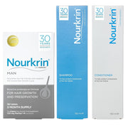 Front Image: Nourkrin Man hair programme tablets 180 with shampoo conditioner 150ml set front
