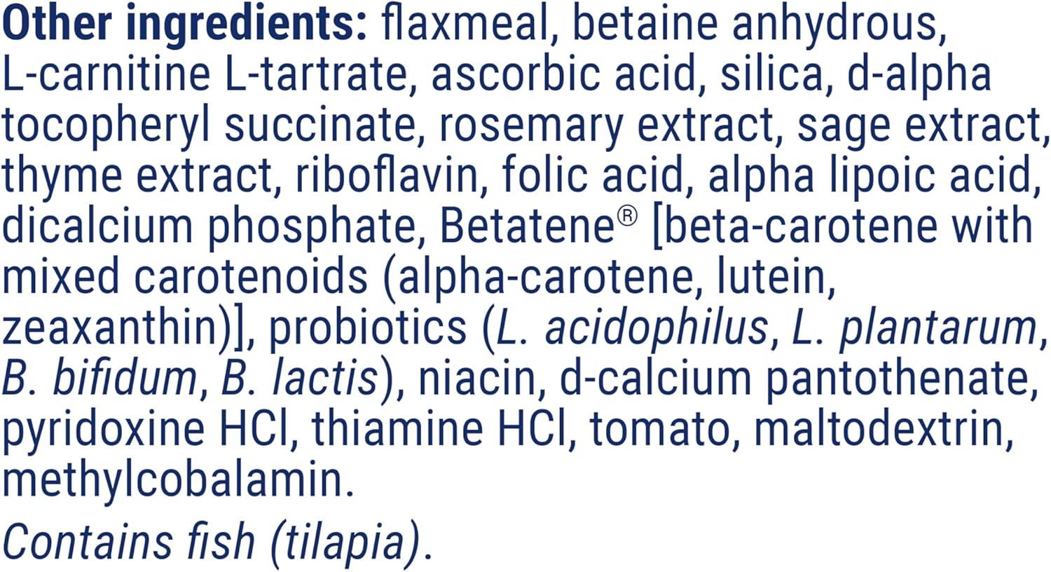 Label of Life Extension Dog Mix powder showing ingredient list and feeding guide.