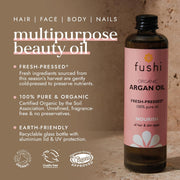 Fushi Organic Argan Oil 100 ml | Fresh-Pressed & 100% Pure Nourishing Oil for Hair, Skin & Nails