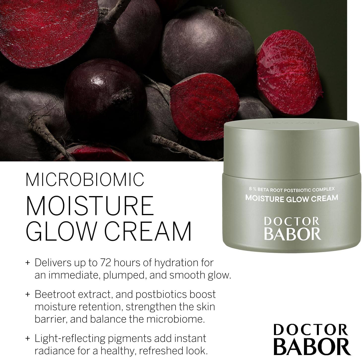 Doctor Babor Moisture Glow Cream, jar and carton packaging, fragrance not specified, 50ml, product information