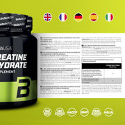 Supplement facts label of BioTechUSA Pure Creatine Powder.