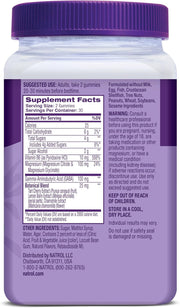 Back: Nutritional info & directions for Natrol Sleep & Restore Gummies.