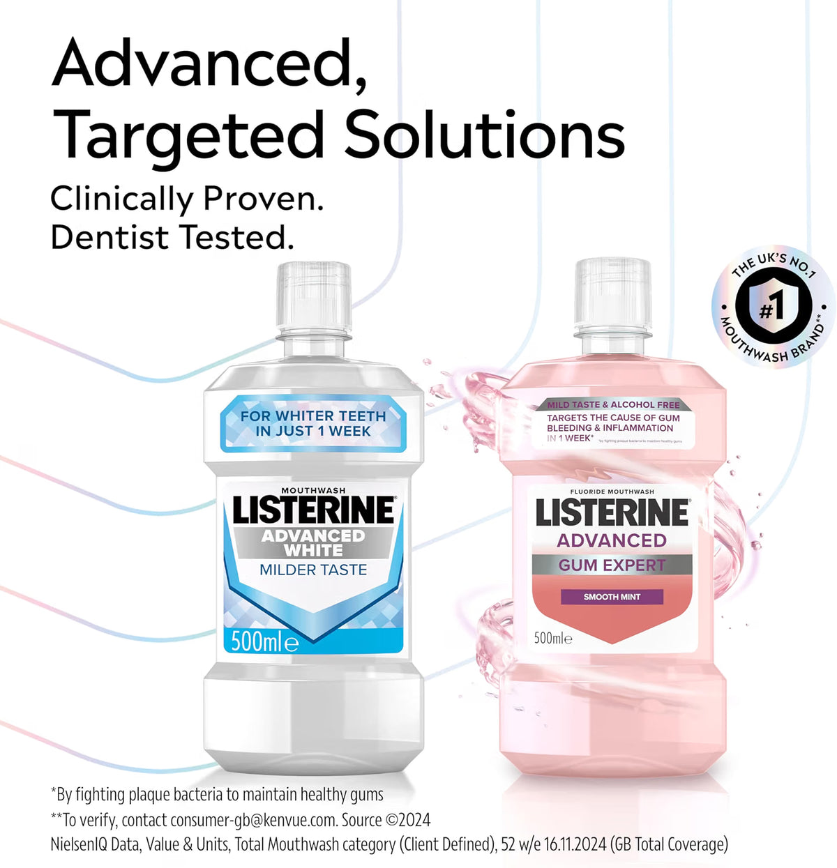 Listerine Advanced Gum Expert Smooth Mint Mouthwash alcohol-free oral rinse bottle 500ml oral care use