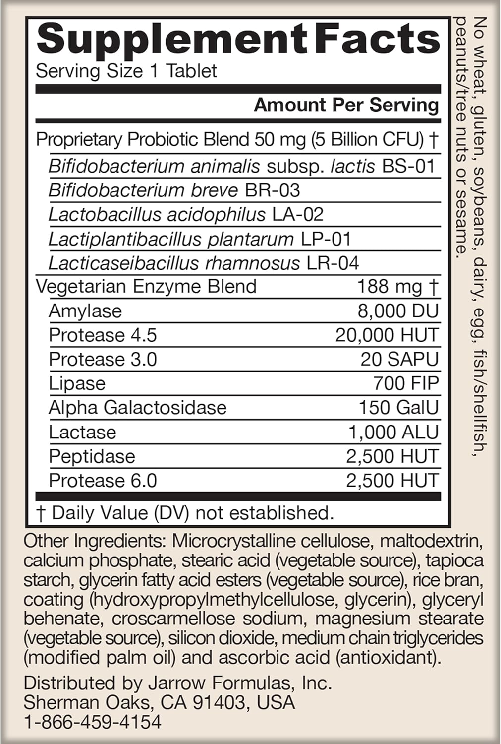 Jarrow Formulas Jarro-Dophilus® Digest Sure 5 Billion CFU 30 Tablets.