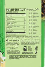 Supplement Facts: Ingredients and nutrition info for Sunwarrior Vanilla Brown Rice Protein